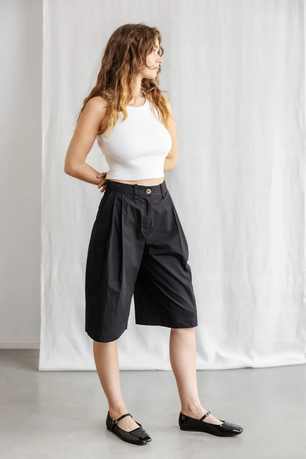 Jyoti Samud Black bermuda cotone bio donna