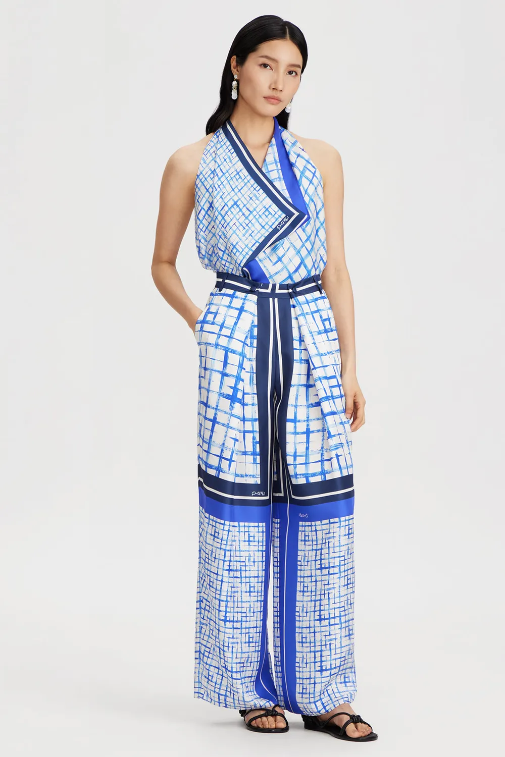 PORTS 1961 Blue Grid camicia blu con sciarpa