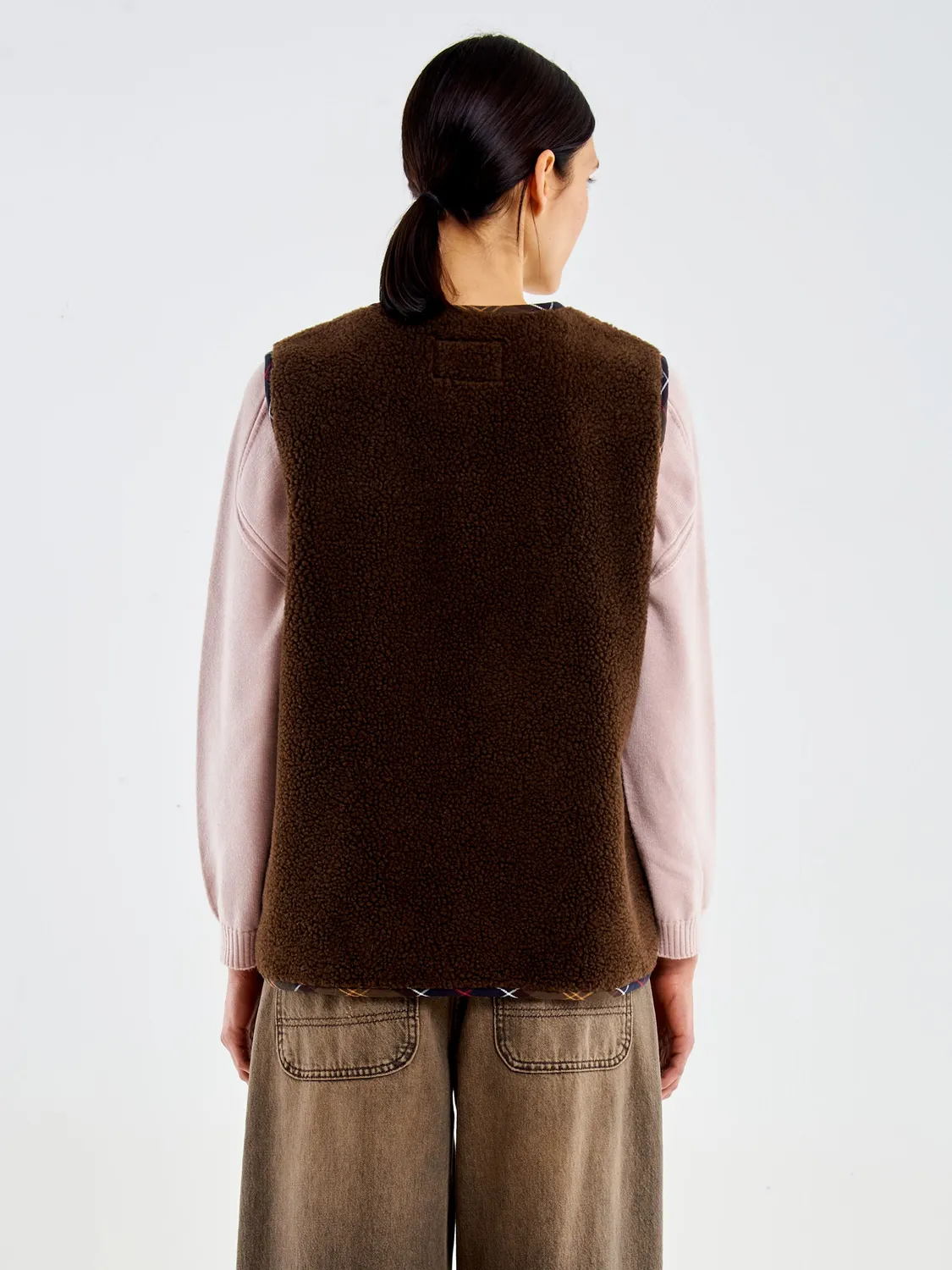 Vicolo Gilet Teddy Fondente Check Senza Maniche Taglia S