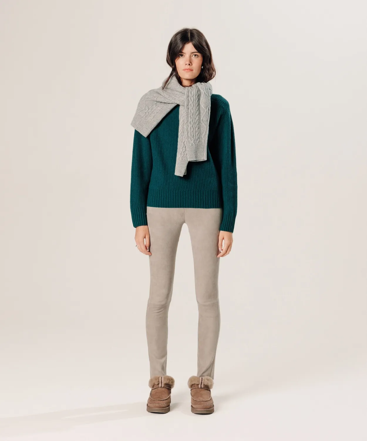 Rodier Leggings pelle agnello camoscio grigio topo stretch