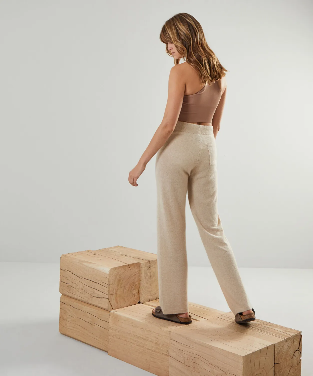 Rodier Pantaloni larghi maglia cashmere beige 100%