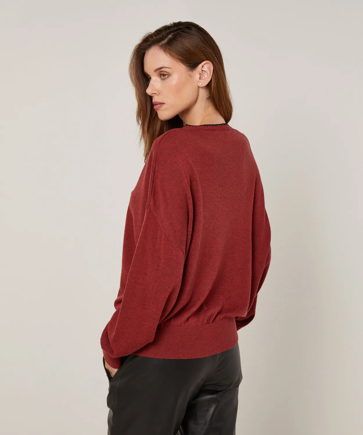 Rodier Maglione Scollo a V Maglia Fine Brique Ampio