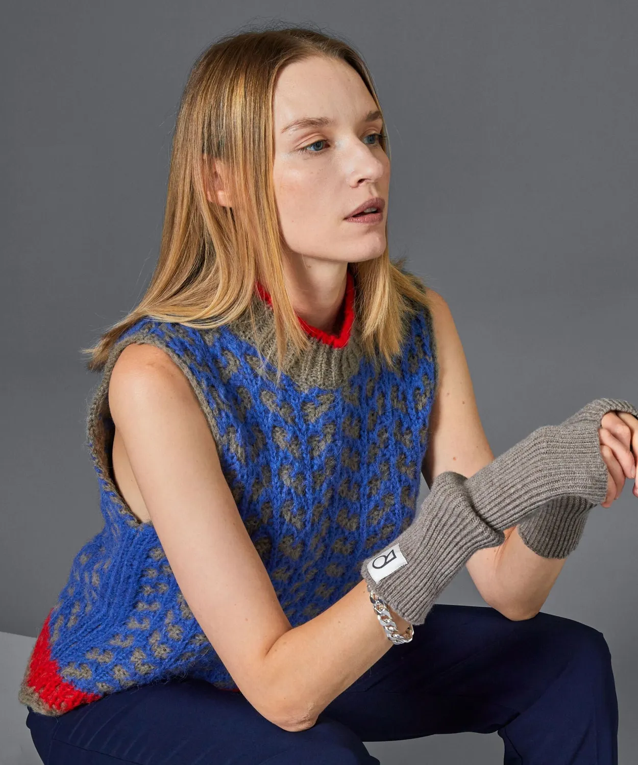 Rodier maglia jacquard senza maniche blu oltremare