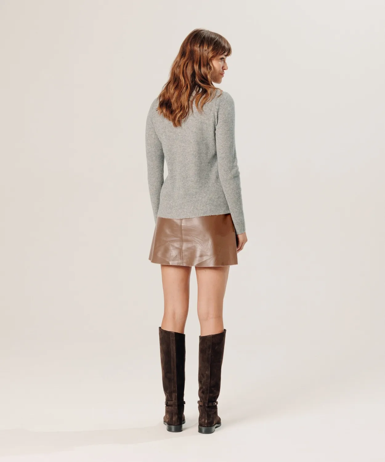 Rodier maglione cashmere collo tunisino grigio chiaro 2 fili