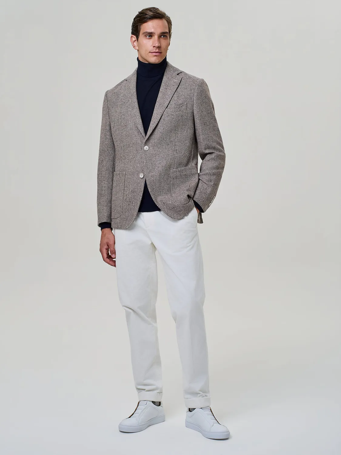 Paul Taylor Giacca Monopetto Misto Lana Spina Camel Sfoderata