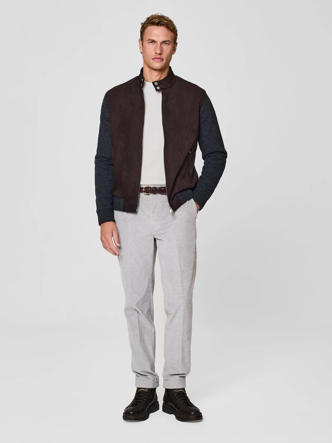 Paul Taylor Bomber Eco-Suede Lana Giubbotto Grigio Scuro