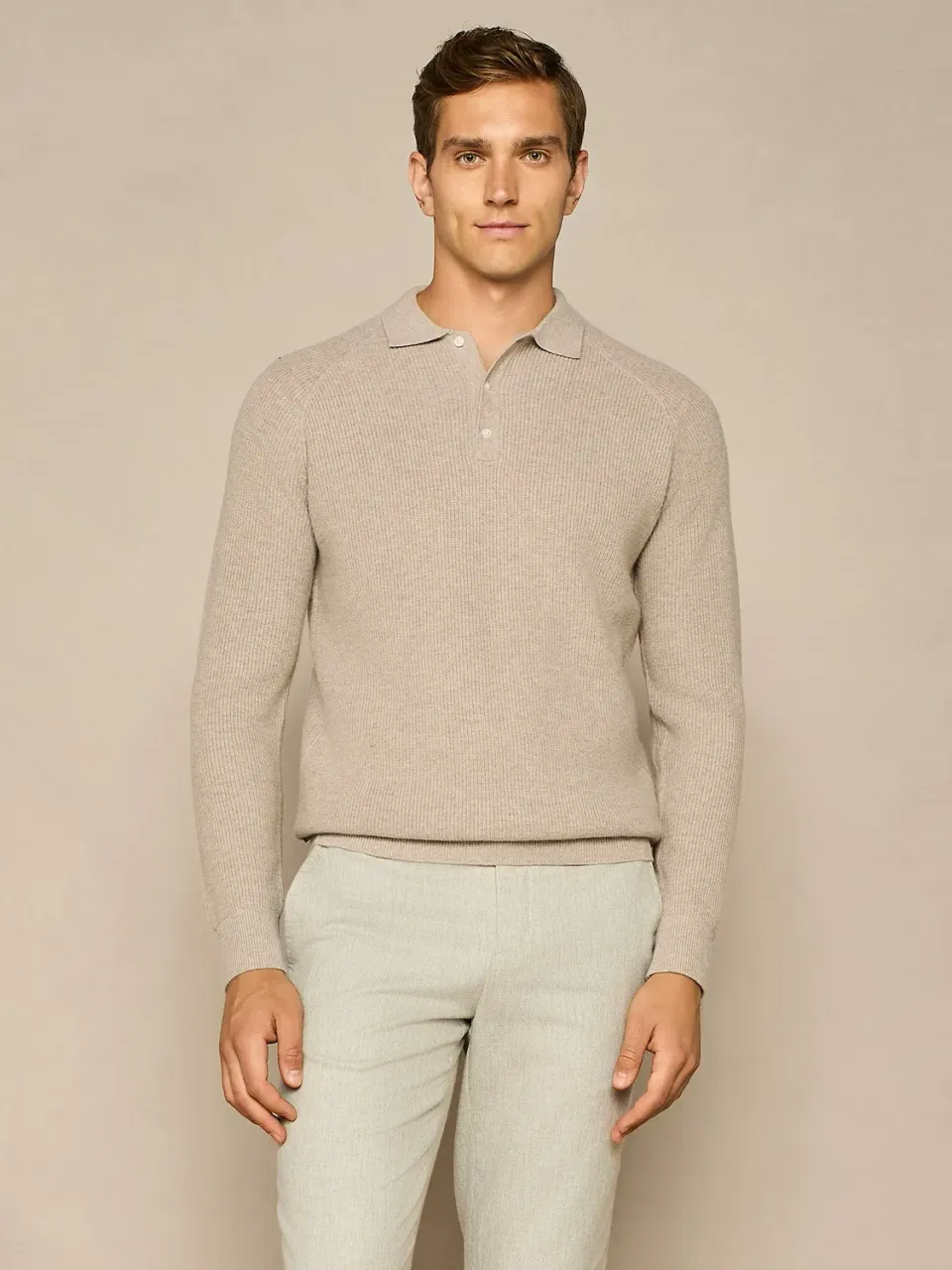 Paul Taylor polo costa inglese taupe misto lana raglan