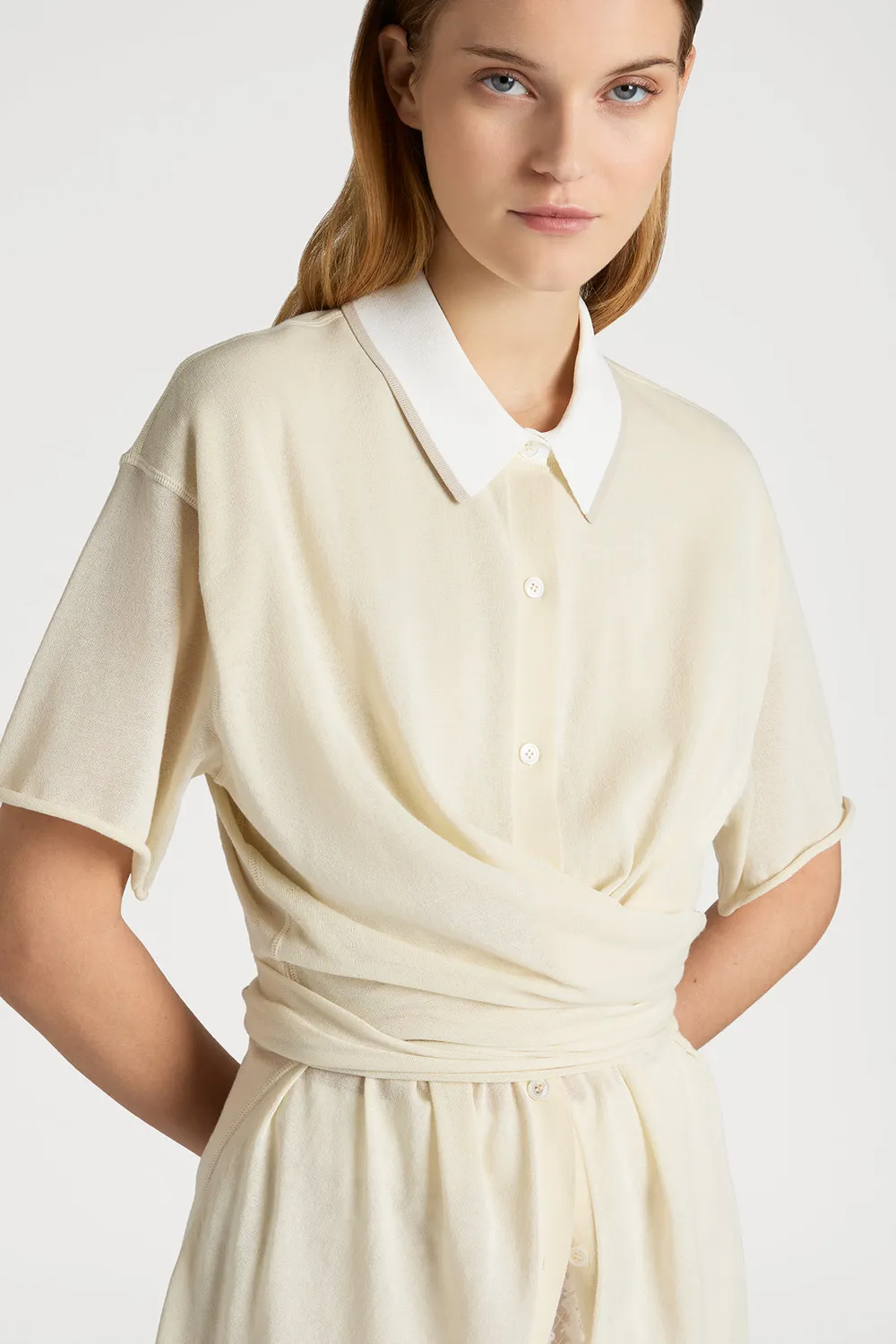 PORTS 1961 Classic Cream Polo Shirt Dress vestito avorio