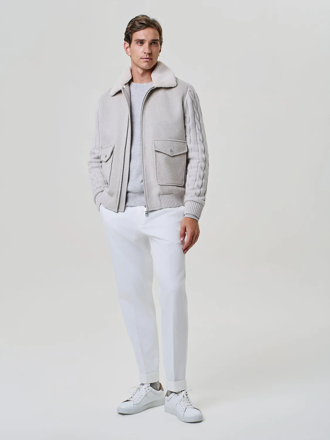 Paul Taylor bomber eco-shearling maglia treccia burro