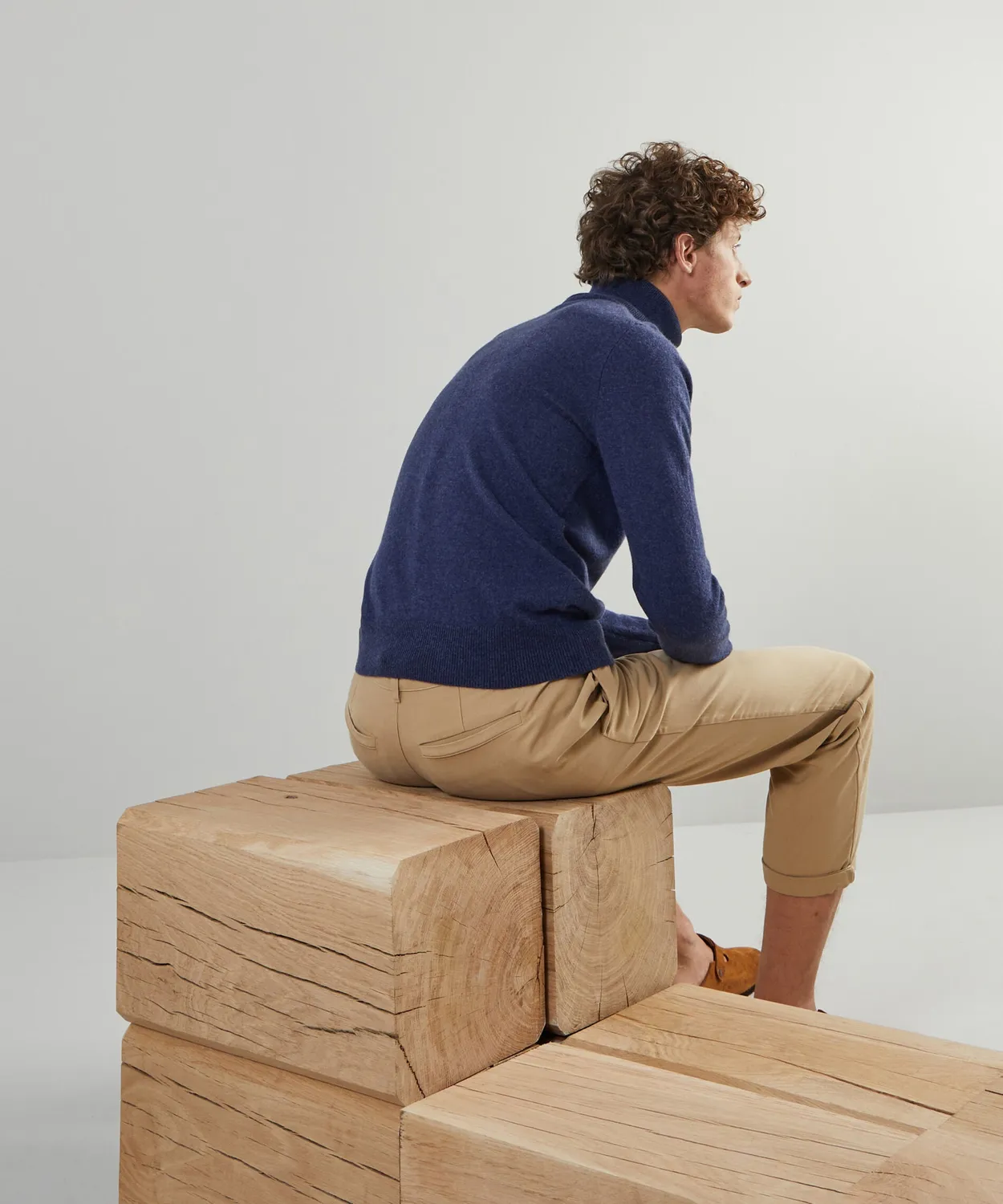 Rodier maglione dolcevita cashmere blu denim uomo