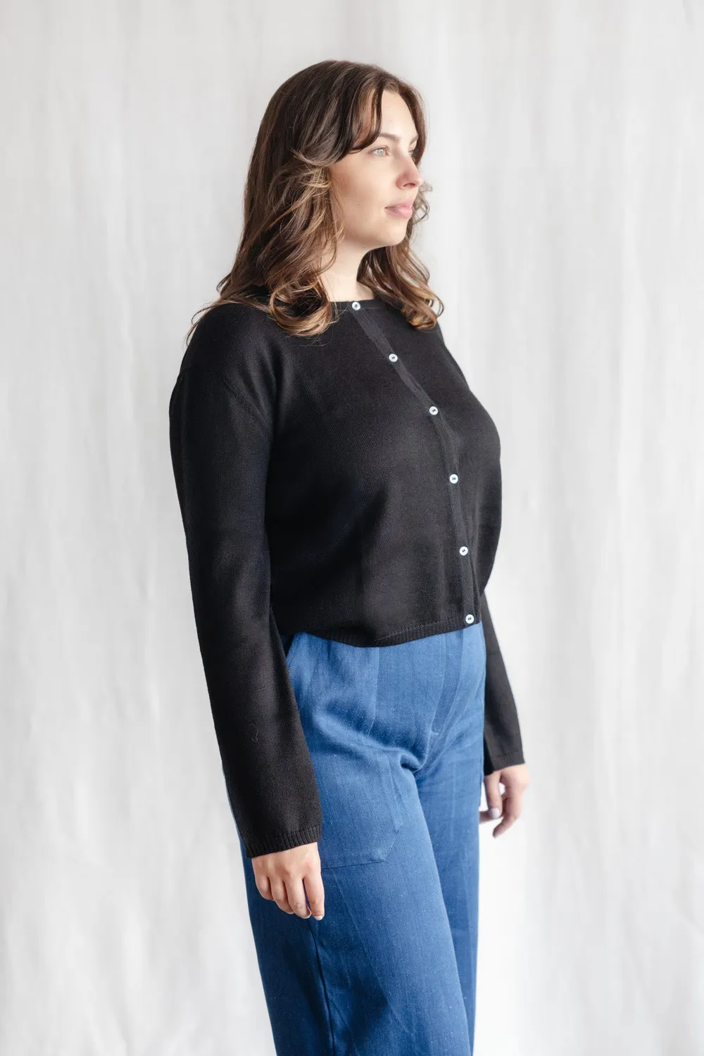 Jyoti Fair Works Navan cardigan nero baby alpaca donna