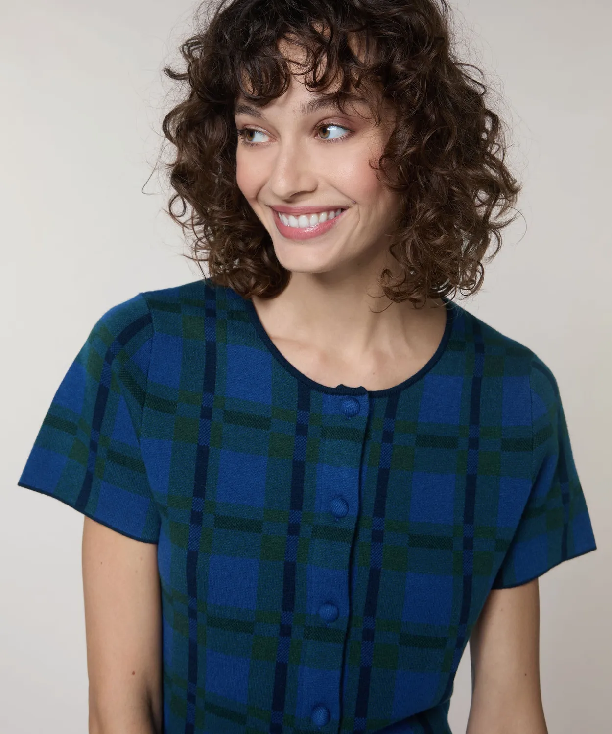 Rodier camicia cropped maglia quadri blu verde bottoni