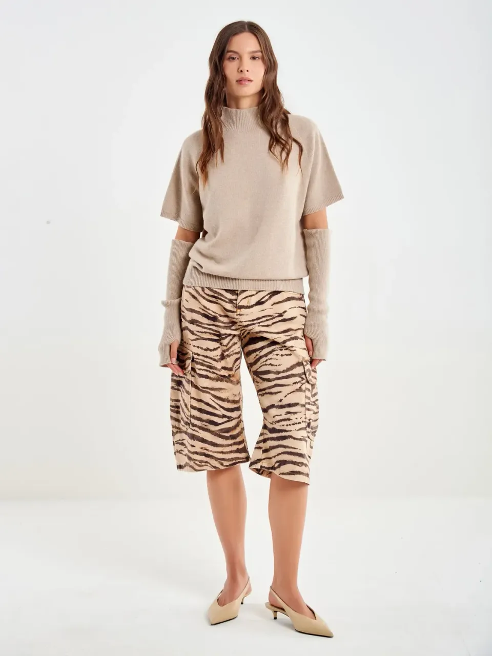 Vicolo pull collo alto beige taglia unica con cashmere
