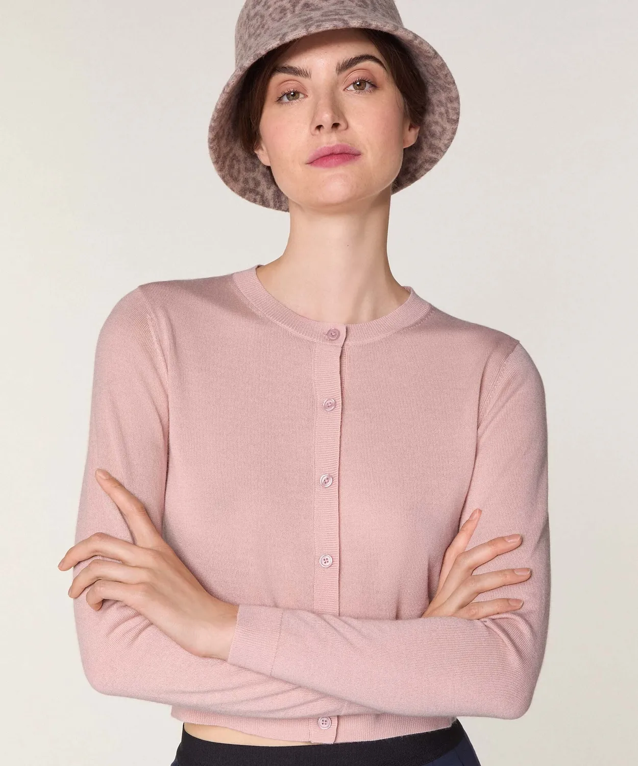 Rodier cardigan corto lana merino rosa perla