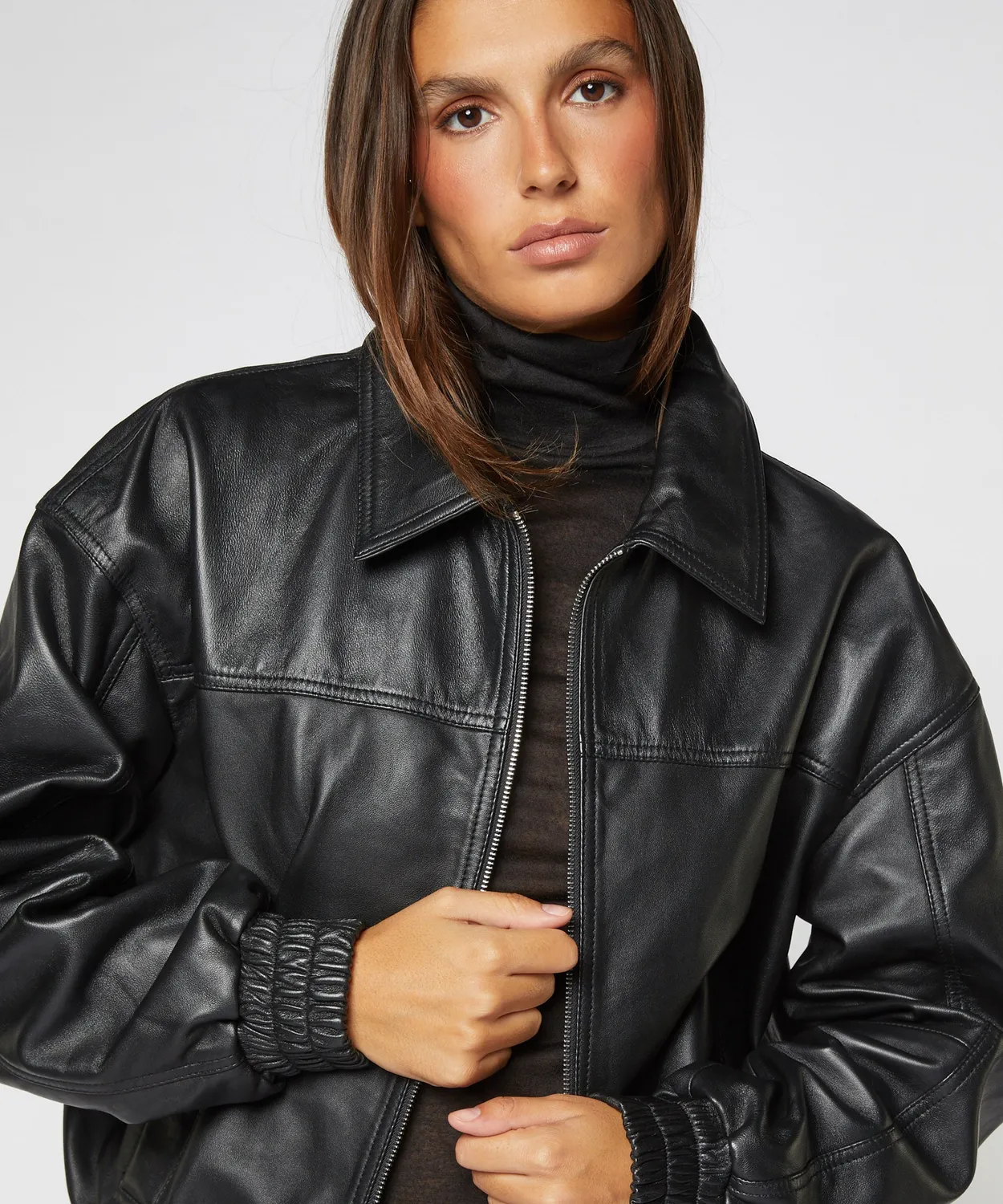 Rodier Bomber pelle nero agnello oversize
