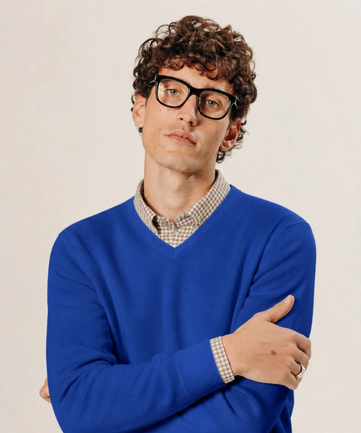 Rodier maglione scollo V lana merino blu azzurro uomo
