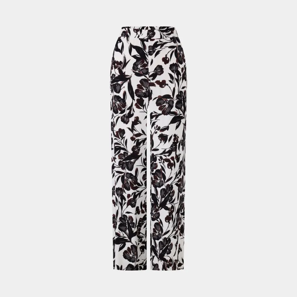 Ports pantaloni noir floral crema viscosa fantasia
