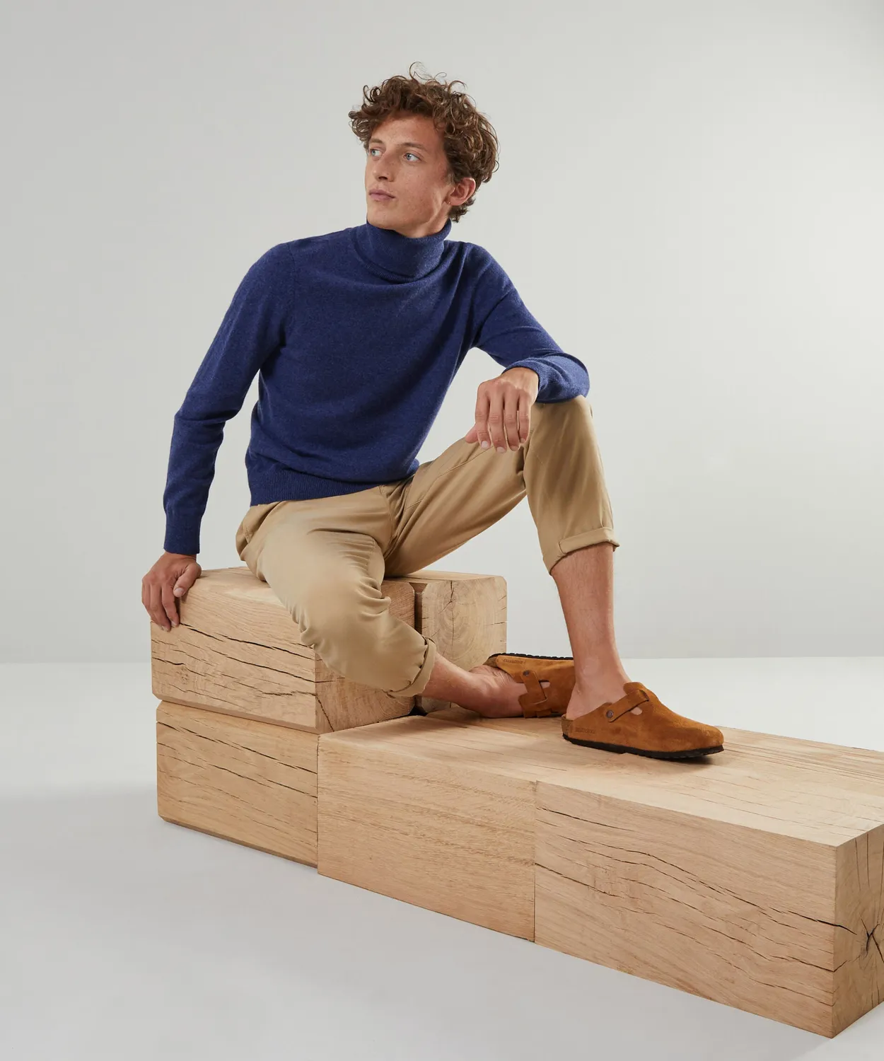 Rodier maglione dolcevita cashmere blu denim uomo