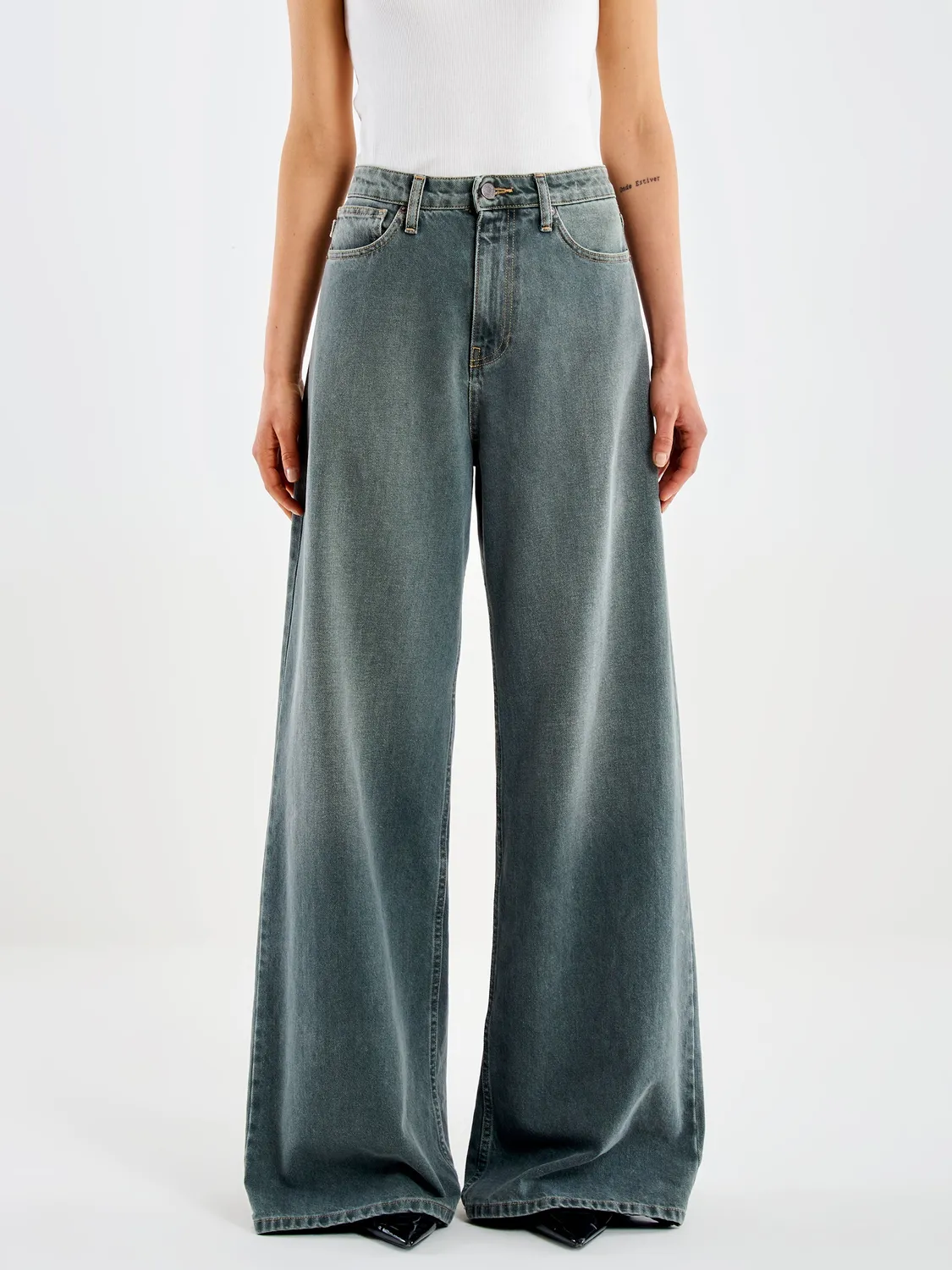 Vicolo Jeans Marnie Wide Leg verde foresta cotone