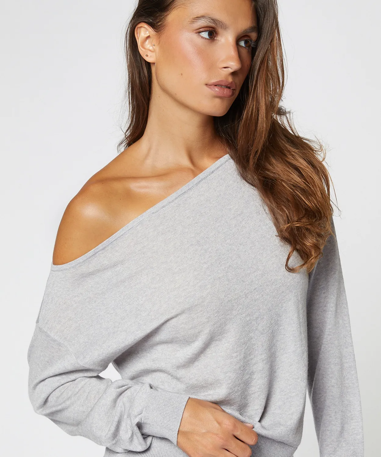 Rodier pull lana scollo barca grigio chiaro ampio