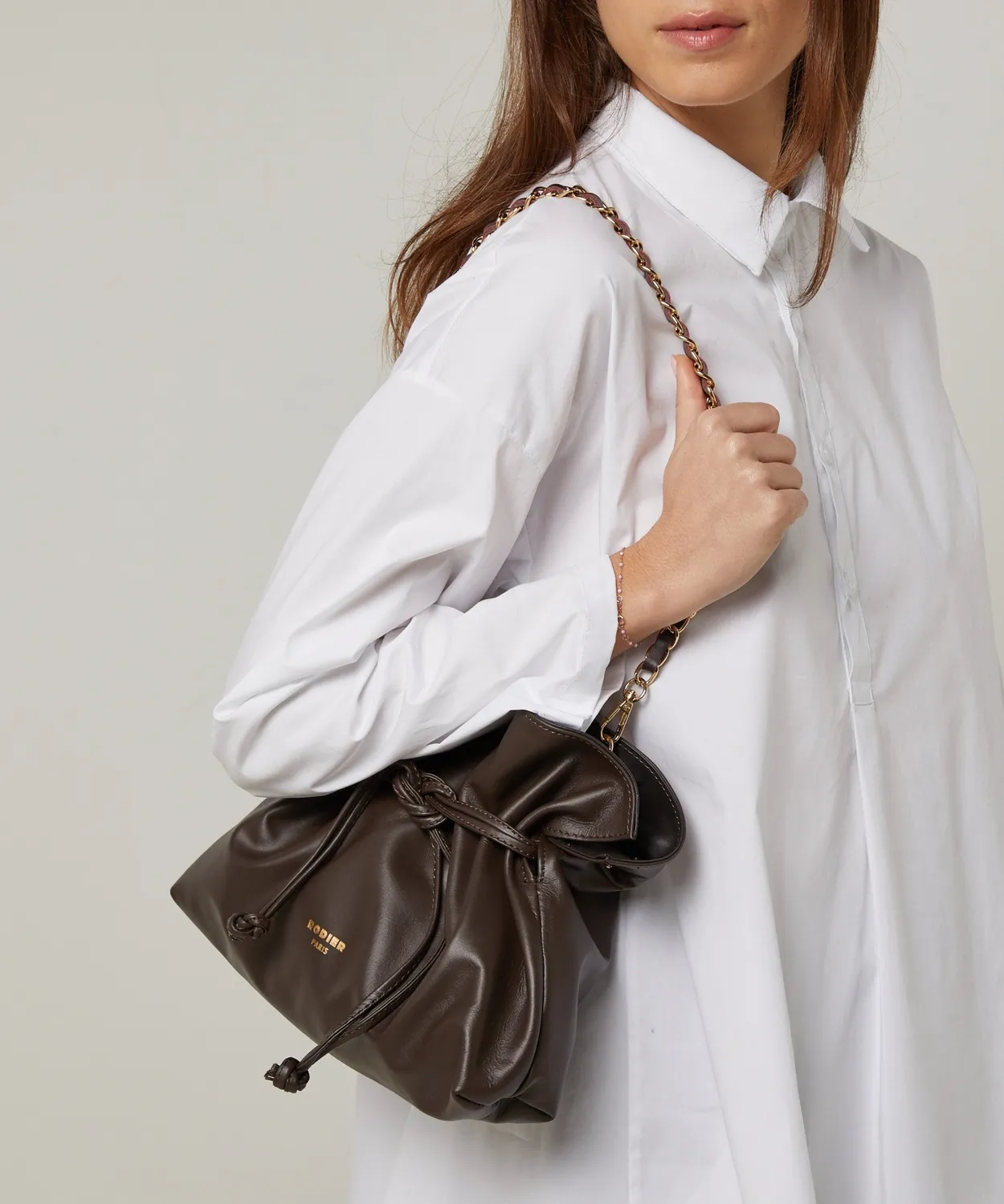 Rodier Charly borsa a mano pelle agnello marrone corteccia