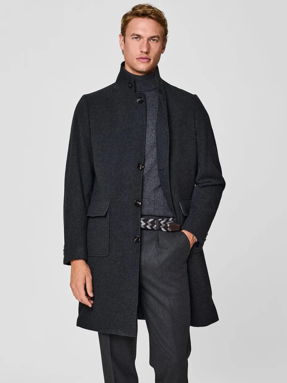 Paul Taylor cappotto lana grigio scuro collo dritto