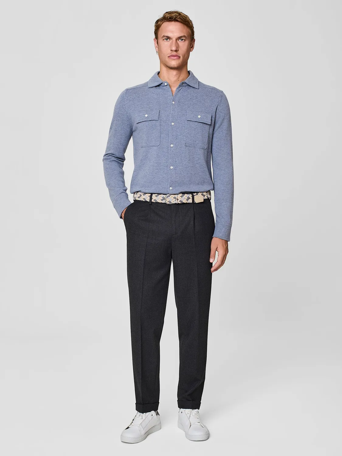 Paul Taylor Pantalone Flanella Grigio Scuro con Risvolto