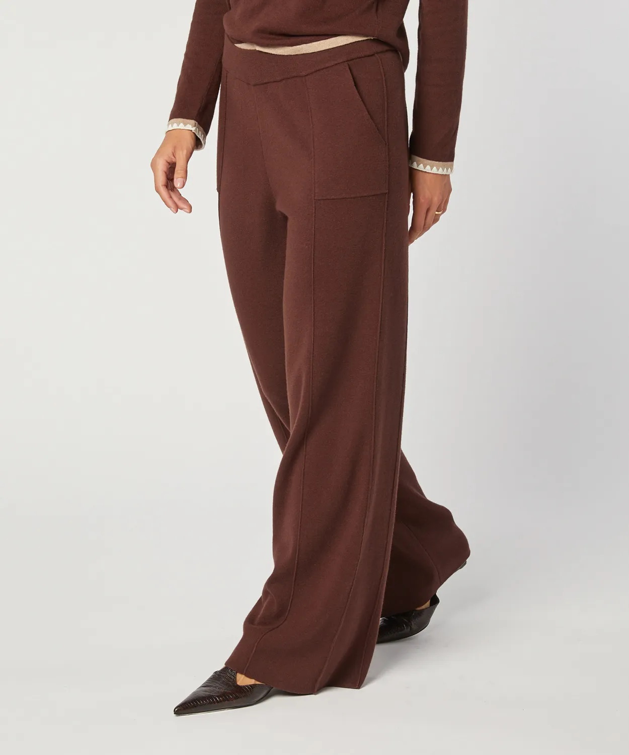 Rodier pantaloni maglia larghi marrone donna