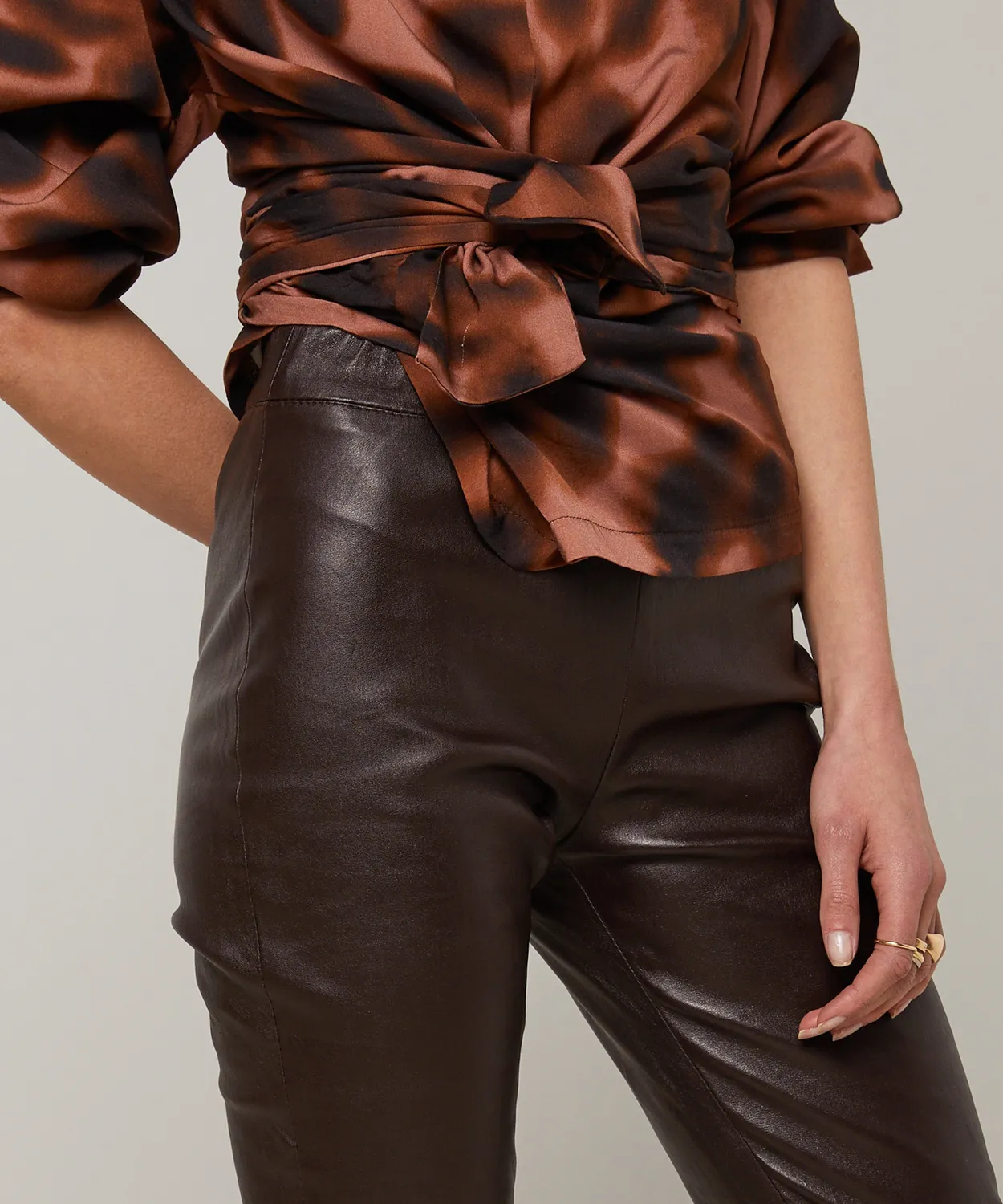 Rodier leggings pelle elasticizzata marrone scuro donna