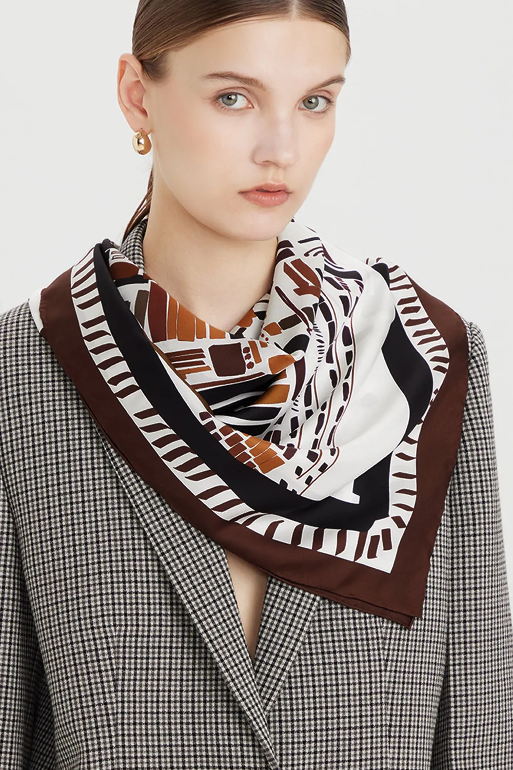 PORTS New York foulard seta marrone stampa city