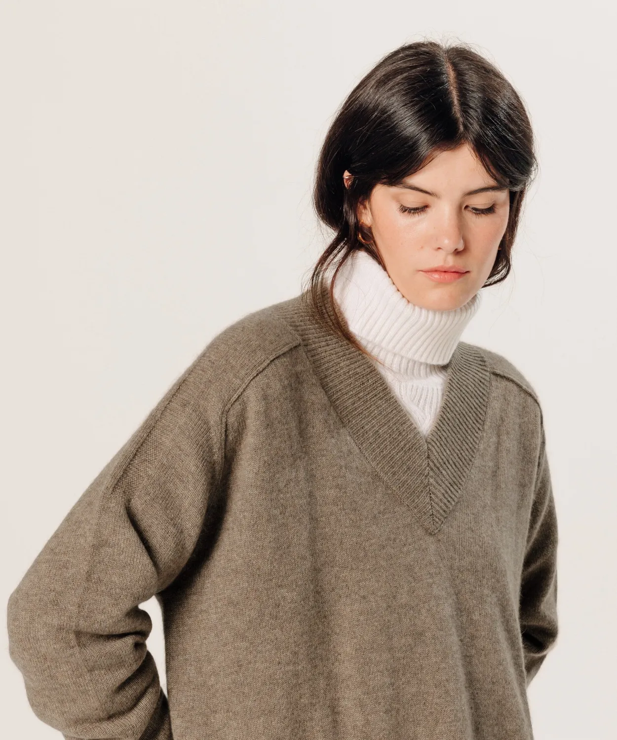 Rodier Pullover oversize cashmere scollo V beige