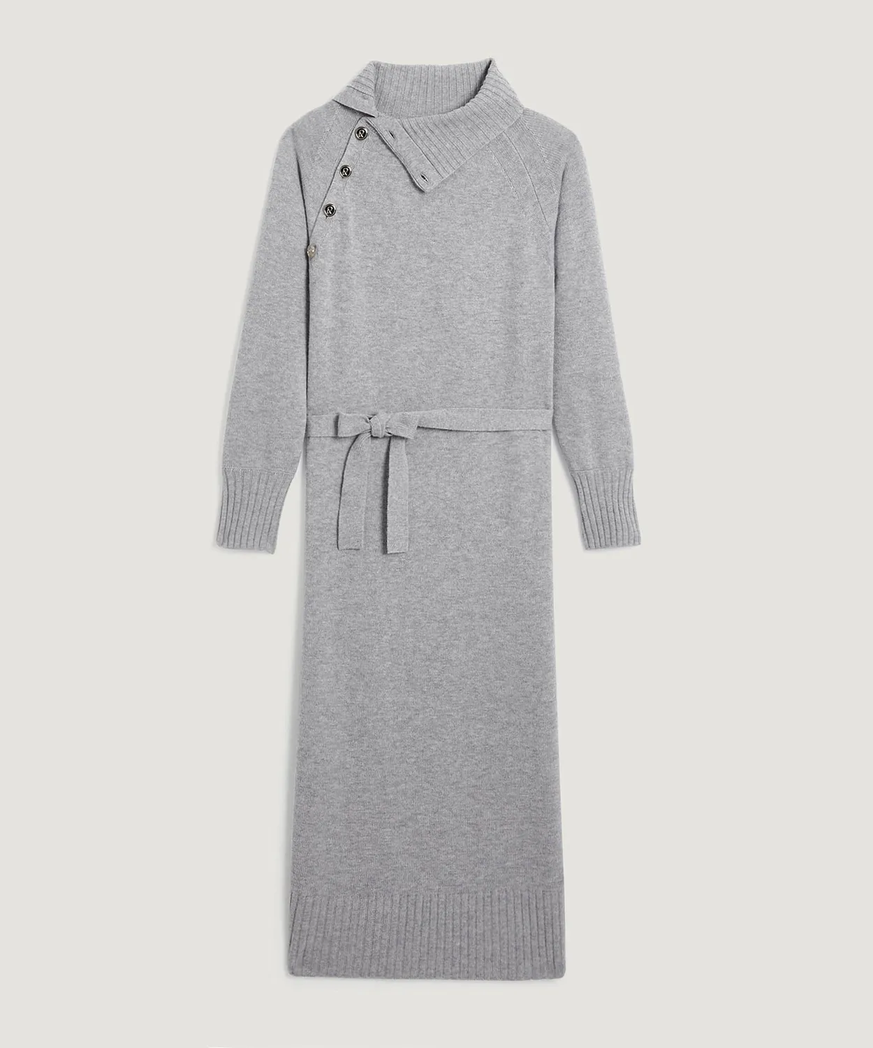 Rodier Abito lungo grigio collo alto lana merino