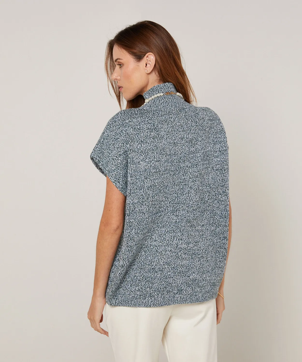 Rodier Erica maglione lungo collo alto maniche corte blu
