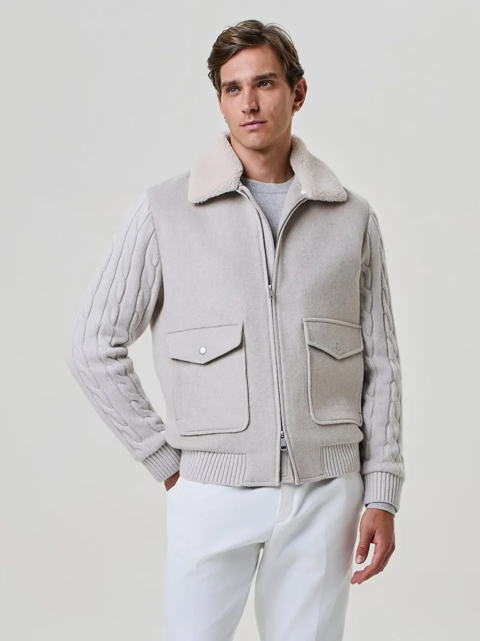 Paul Taylor bomber eco-shearling maglia treccia burro
