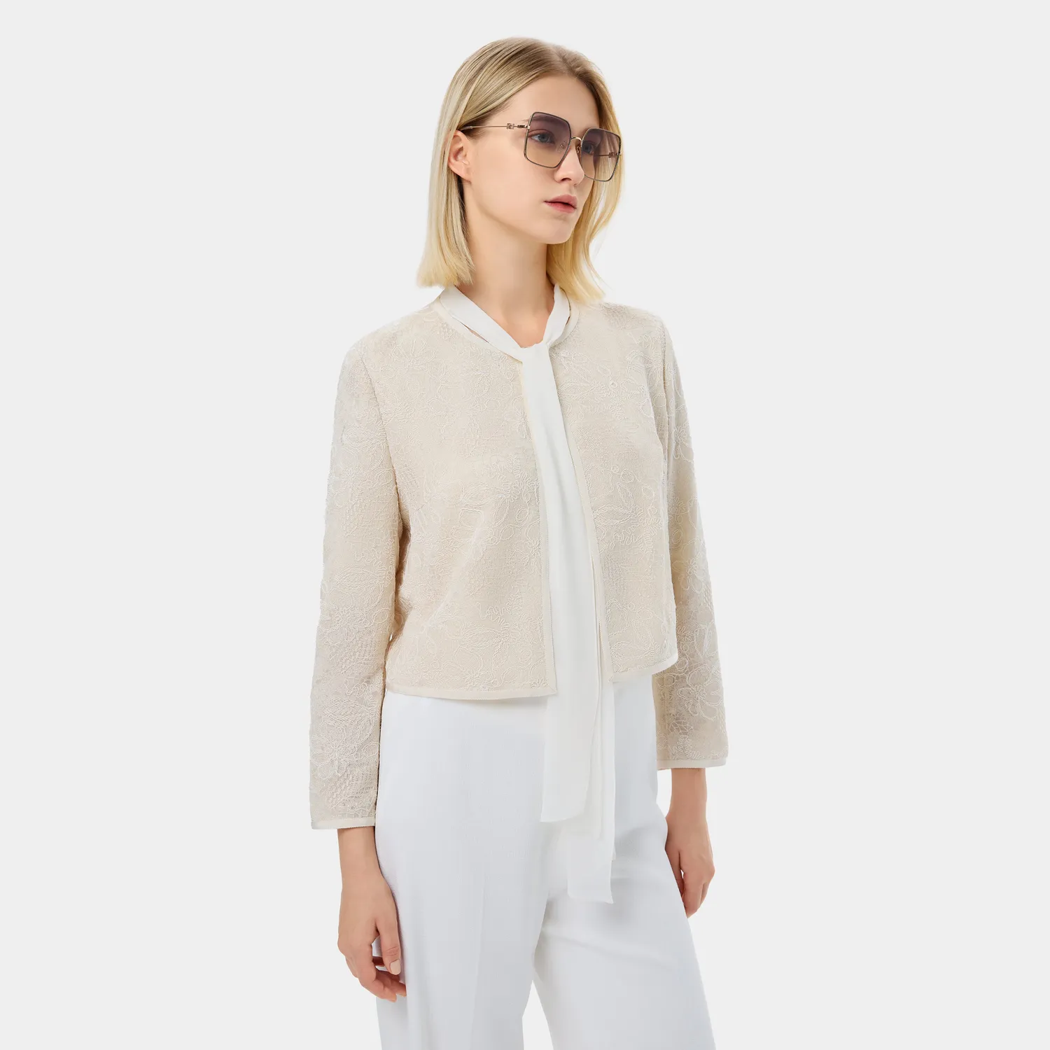 PORTS SS25 LQ8J080VLQ004 giacca crema floreale 2 elegante