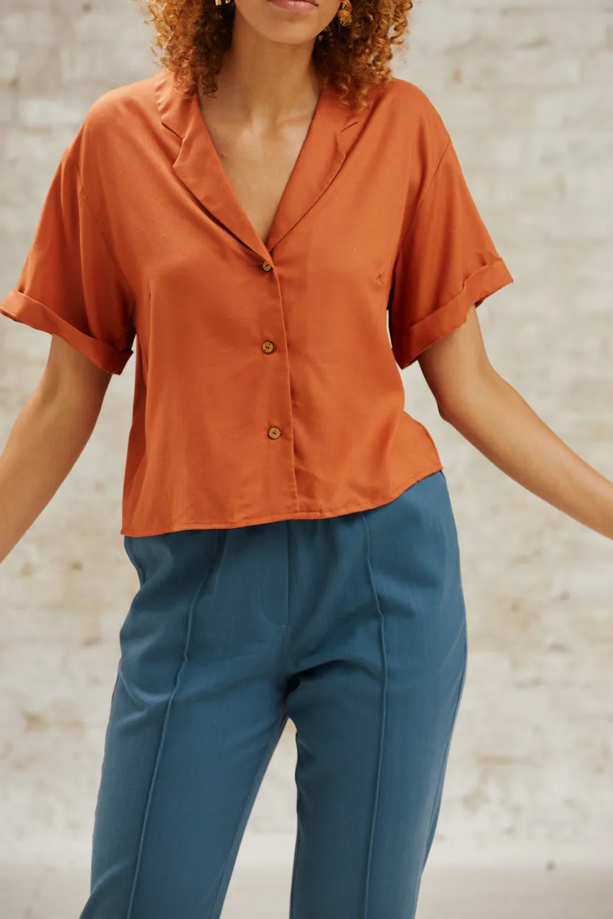 Jyoti Avaani camicia viscosa ruggine manica corta