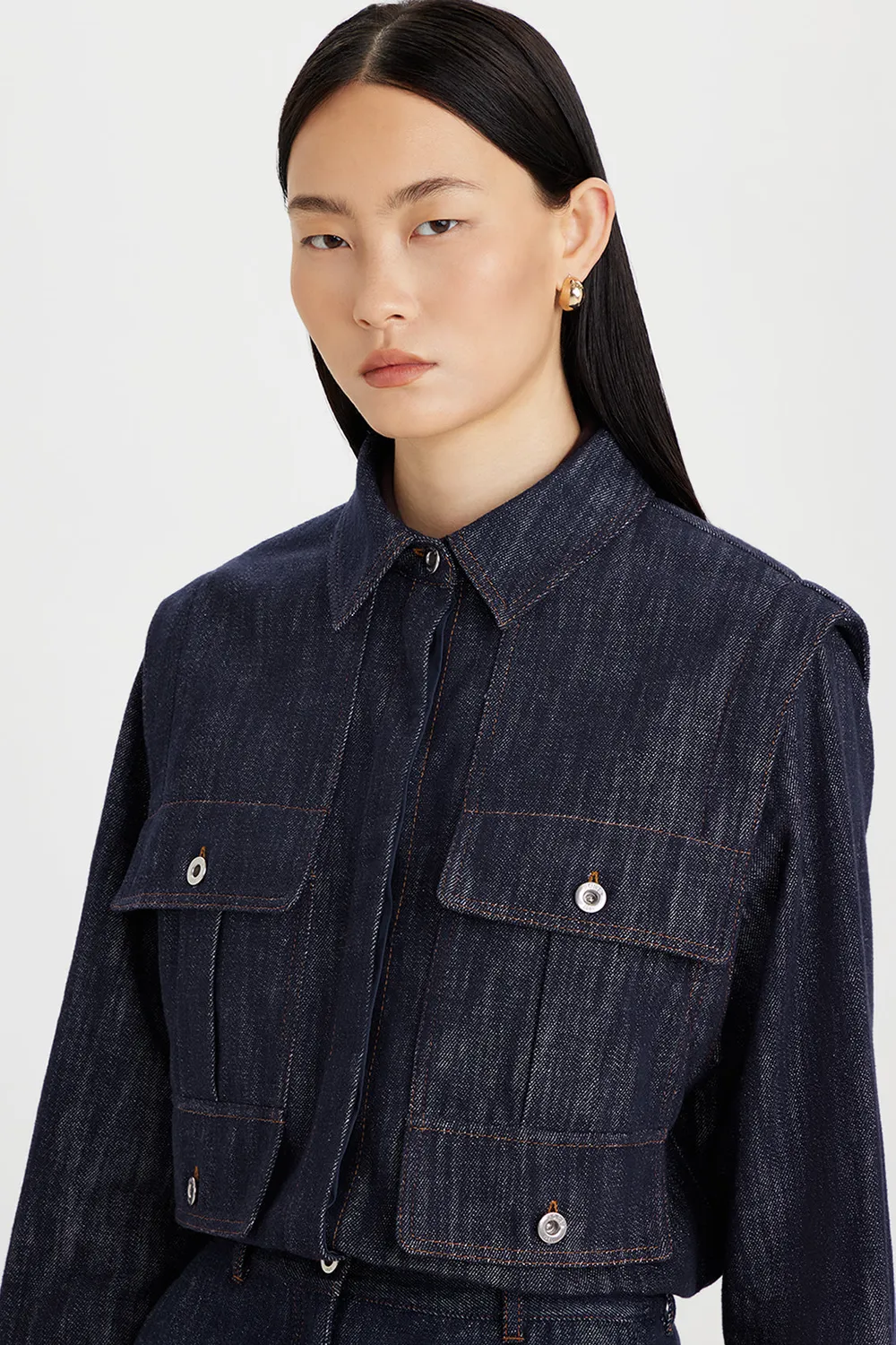 PORTS Utility camicia denim indaco collo contrasto