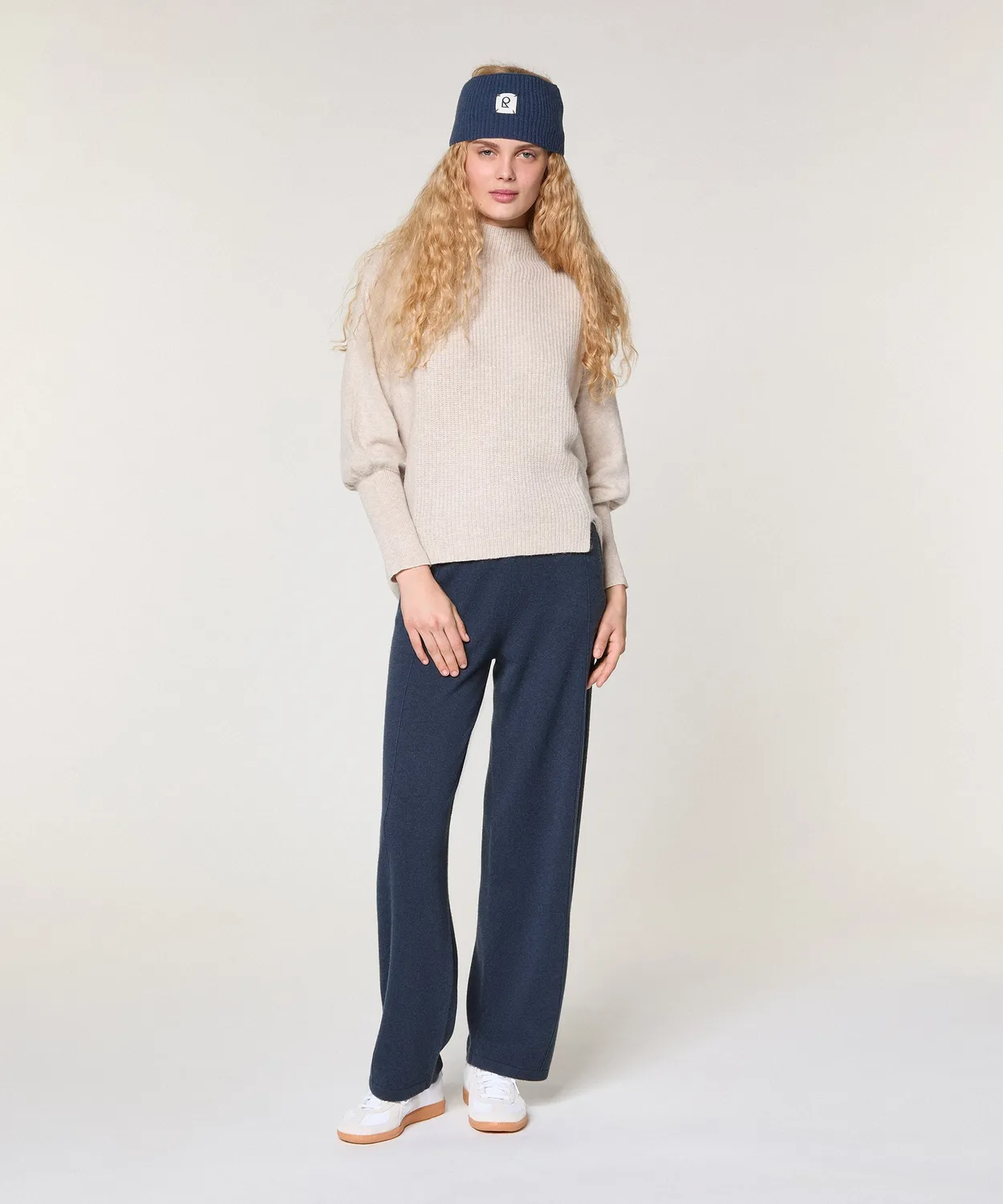 Rodier Maglia Collo Alto Lana Cashmere Maglione Beige