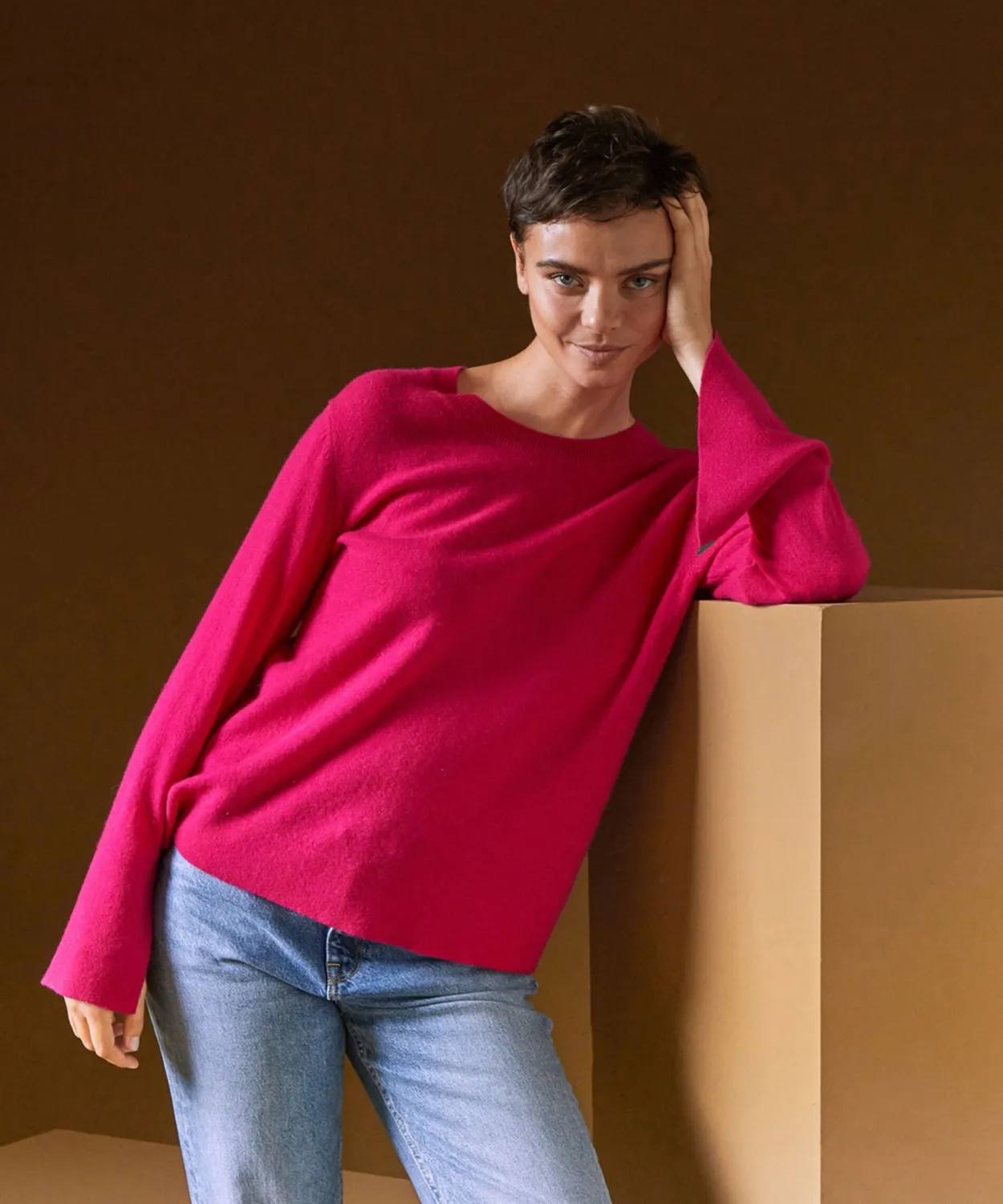 Rodier Maglione Girocollo Cashmere Rosa Tonico eco
