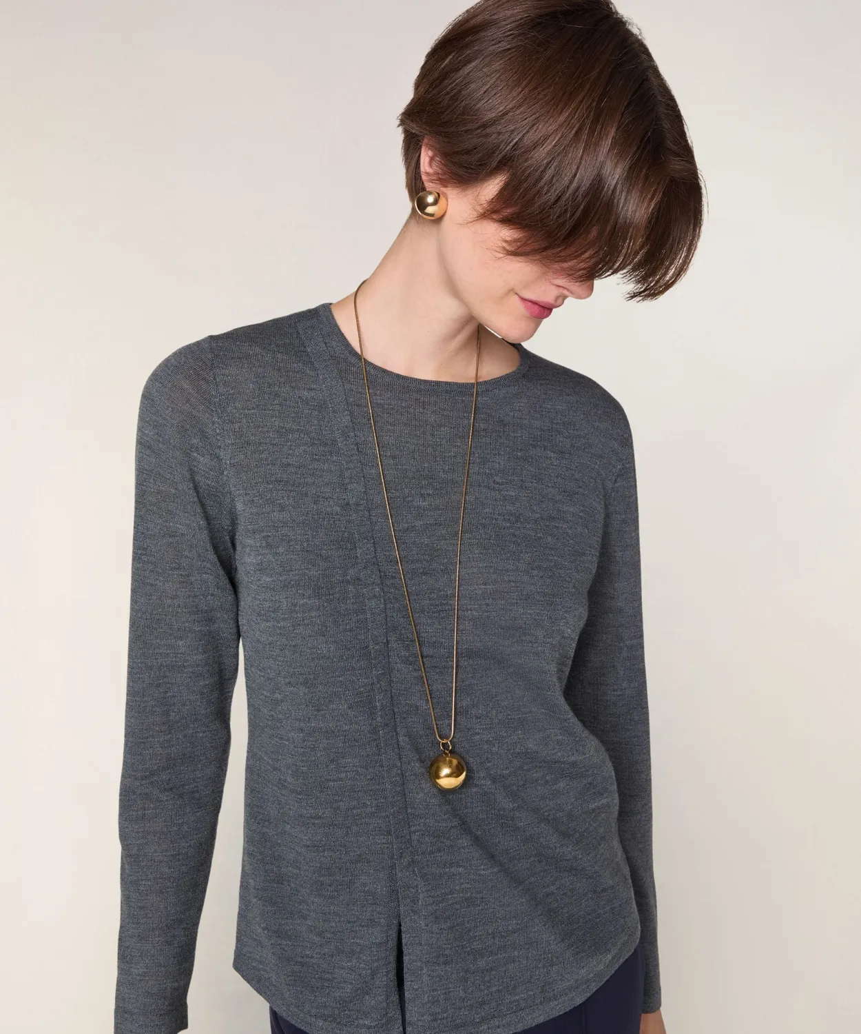 Rodier maglione girocollo merino grigio piombo maglia fine