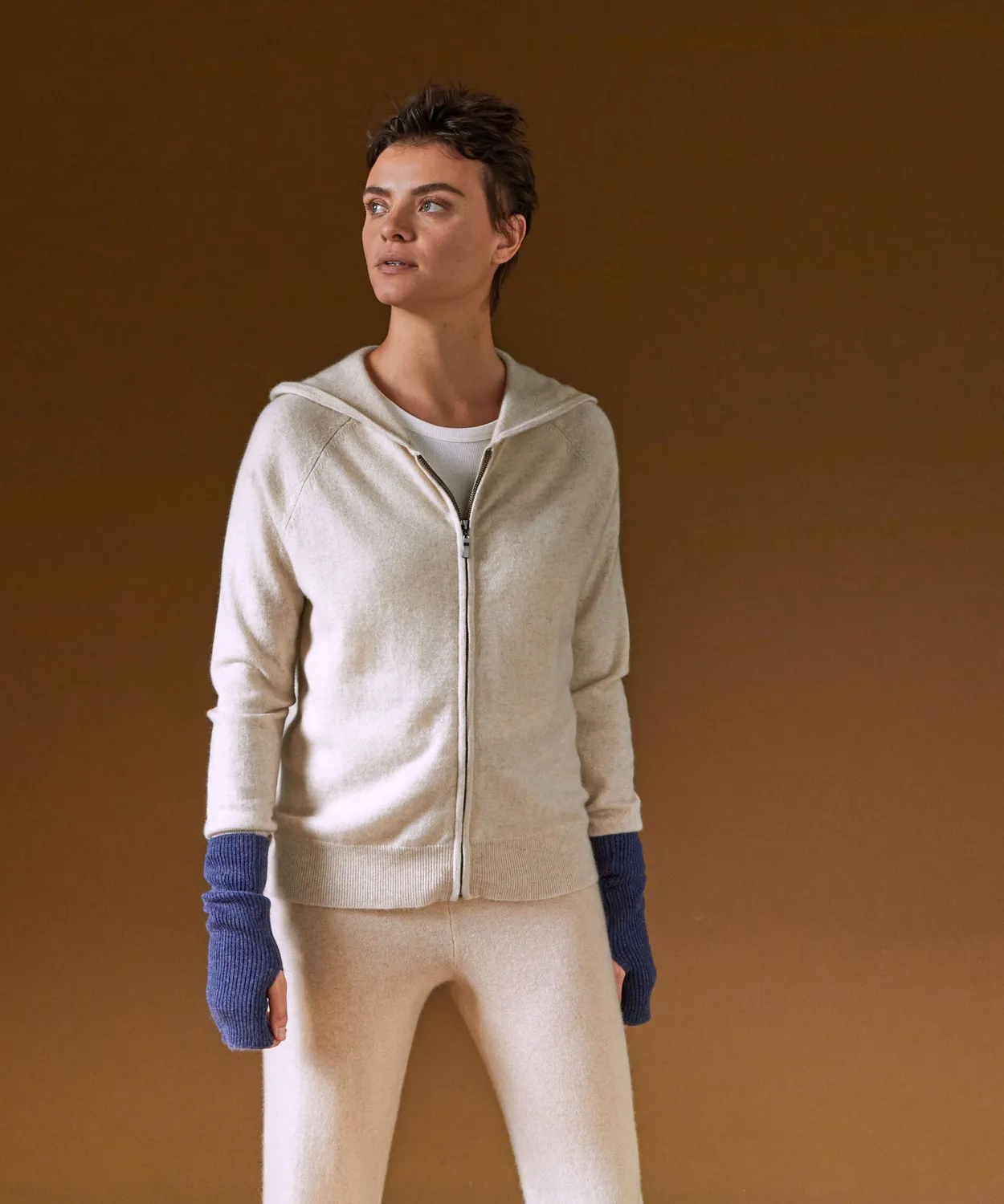 Rodier giacca cappuccio cashmere donna bianco crema