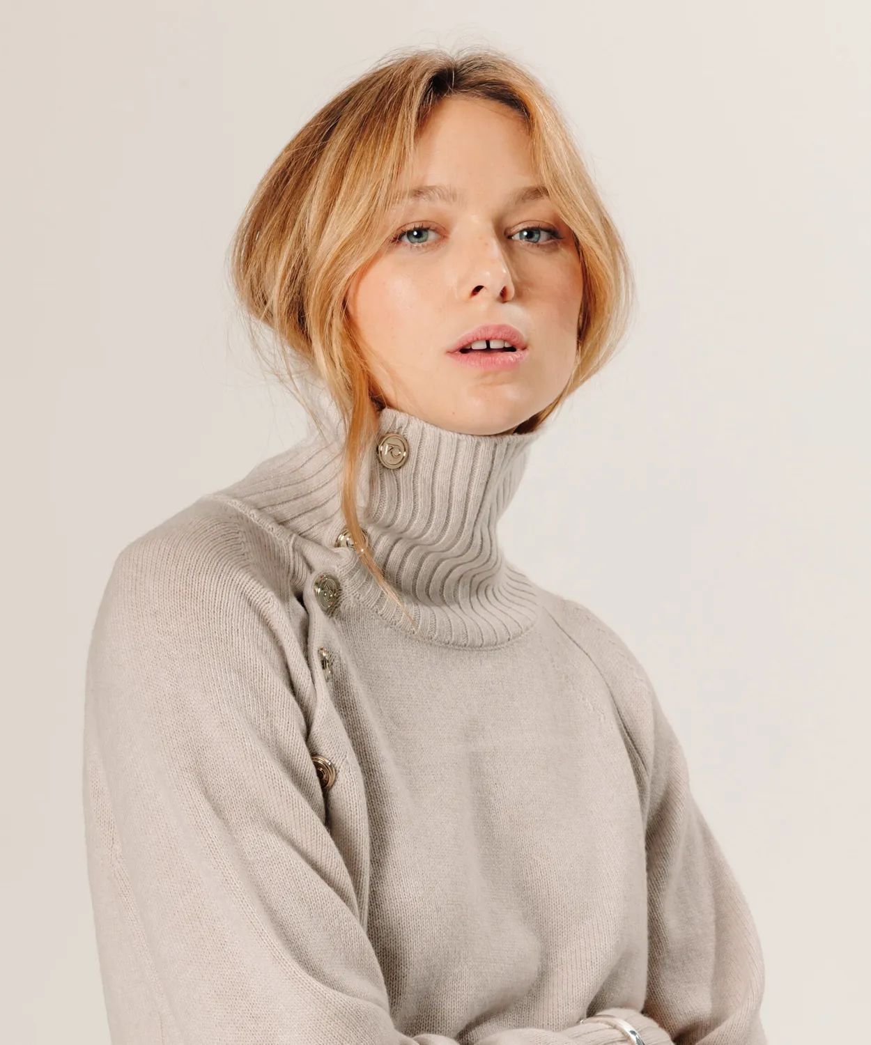 Rodier Abito lungo maglia lana merino bianco collo alto
