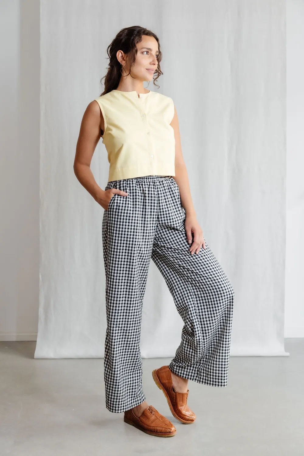 Jyoti Jayan pantaloni cotone bio quadri palazzo
