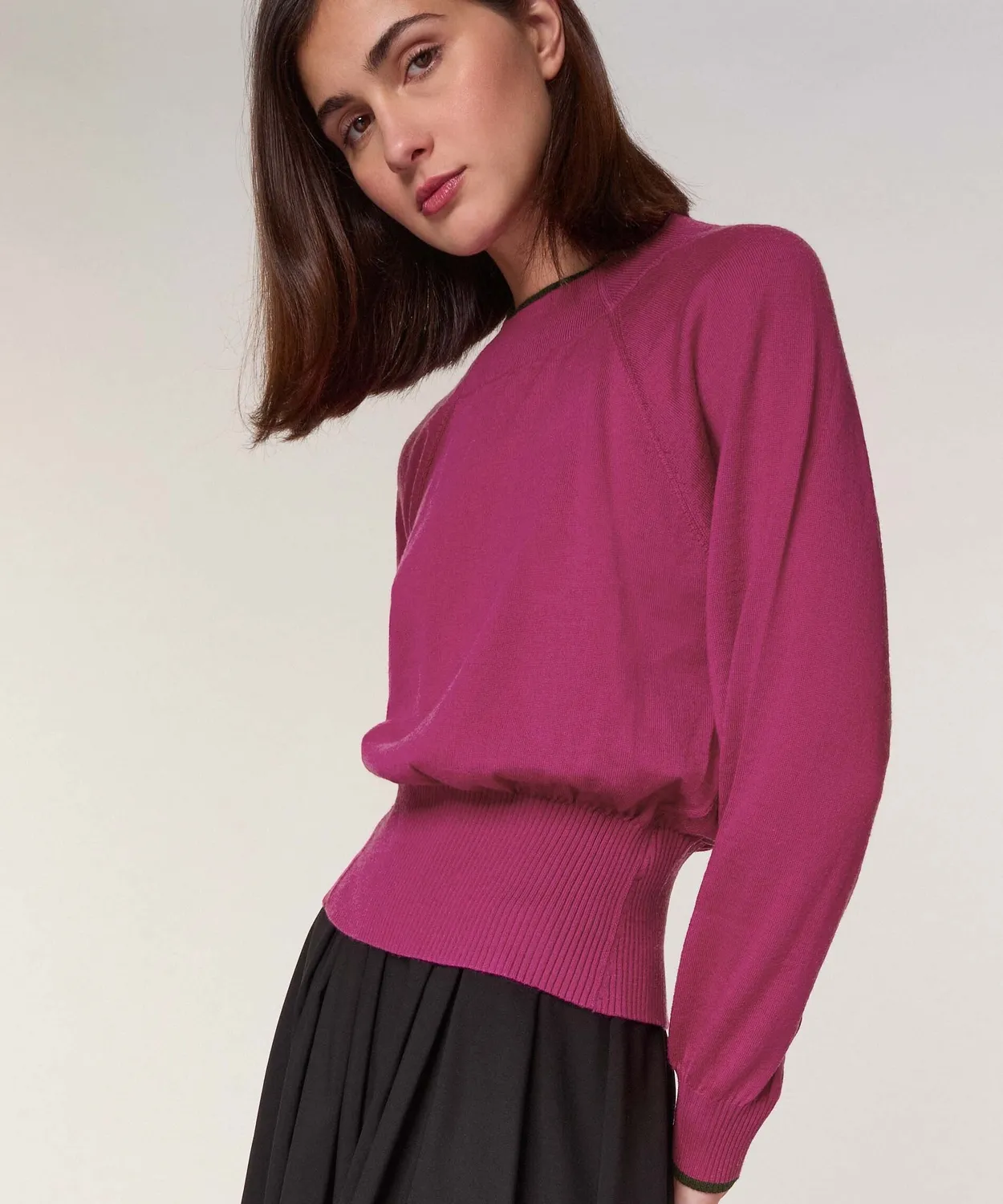 Rodier maglia girocollo lana merino fucsia 100% merino