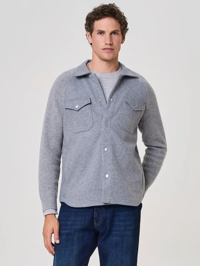 Paul Taylor overshirt jersey grigio maniche lana
