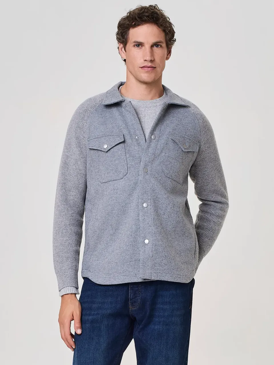 Paul Taylor overshirt jersey grigio maniche lana