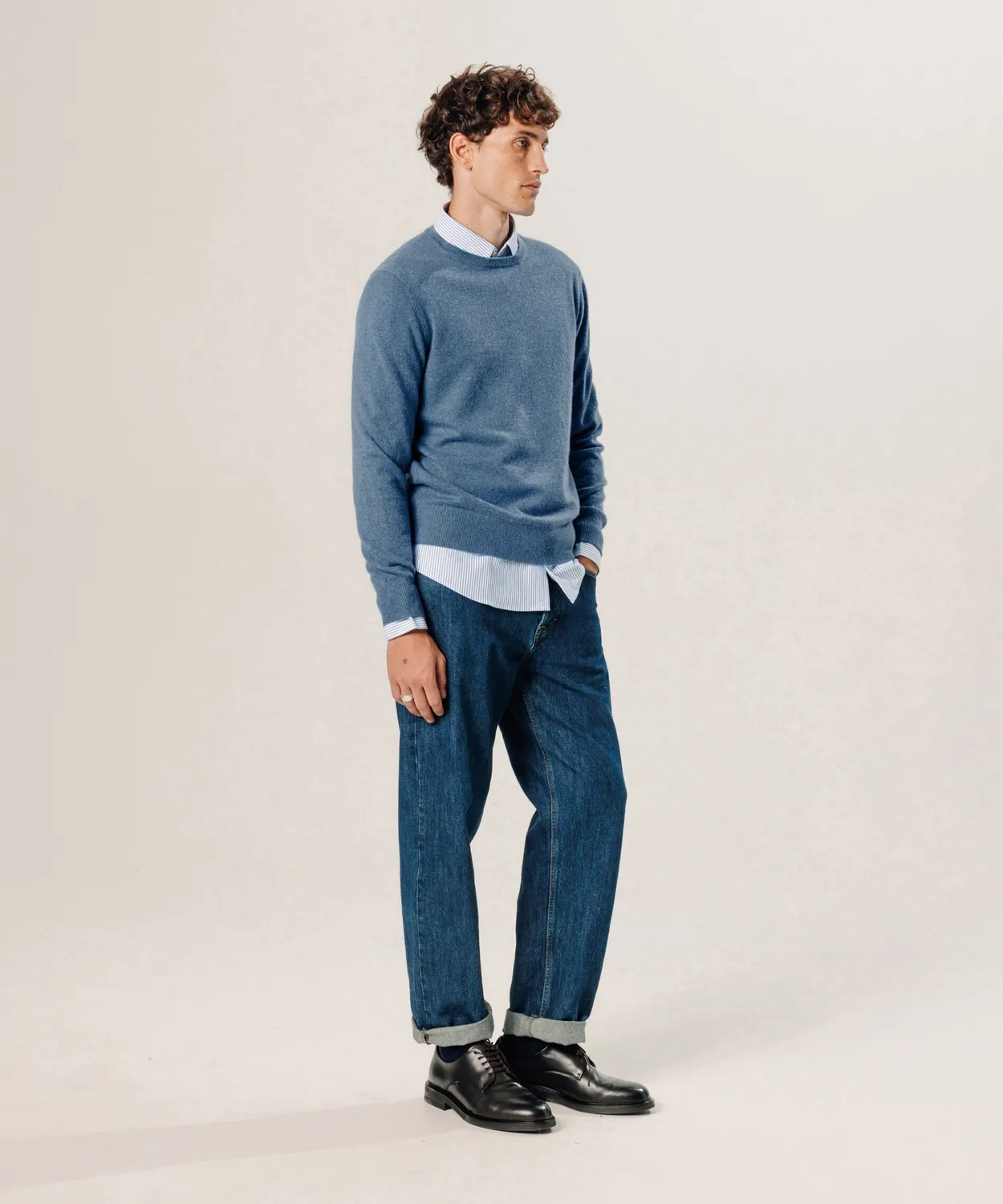 Rodier maglione girocollo cashmere 2 fili blu uomo