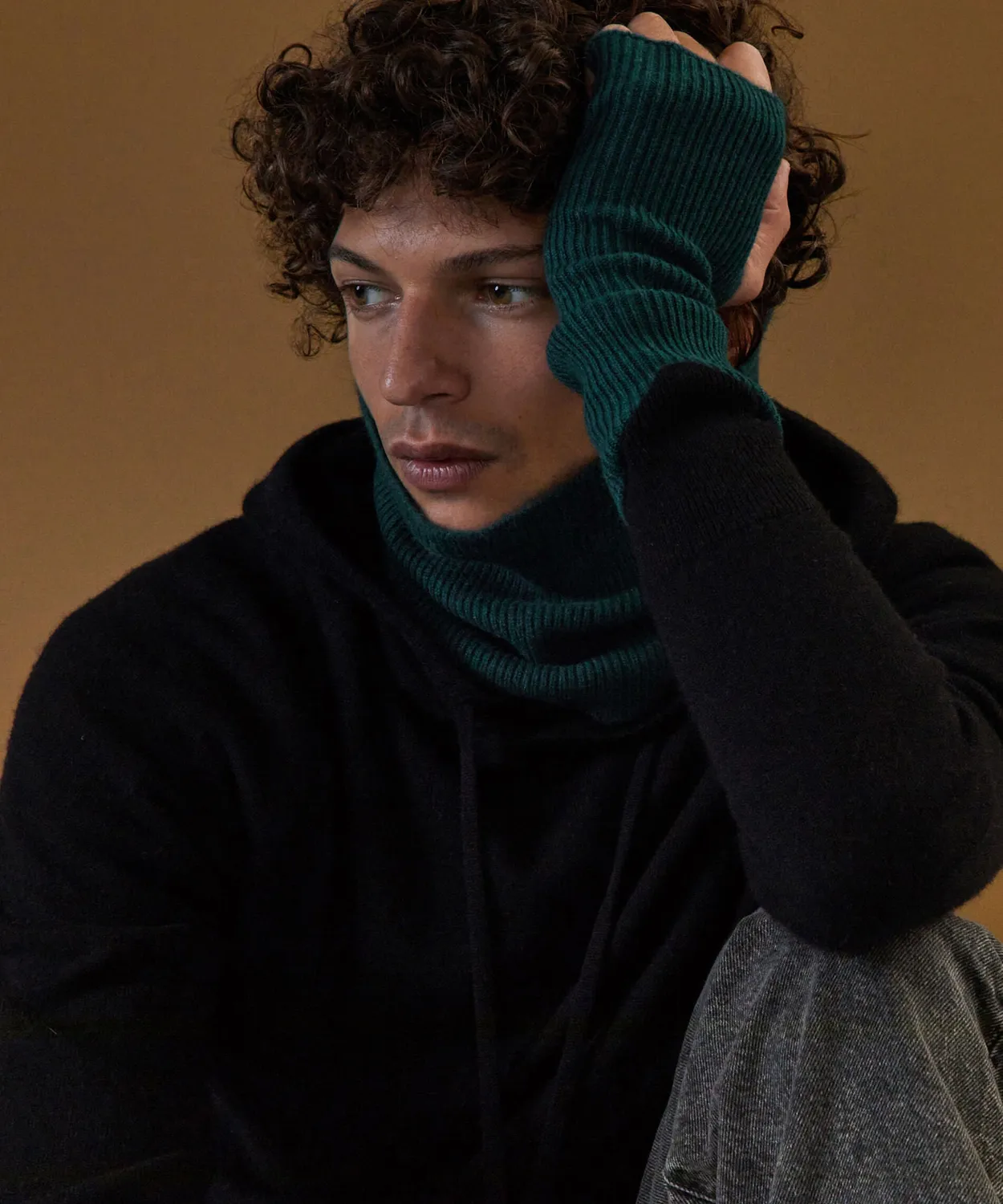 Rodier felpa cappuccio cashmere nero uomo 2 fili tasca