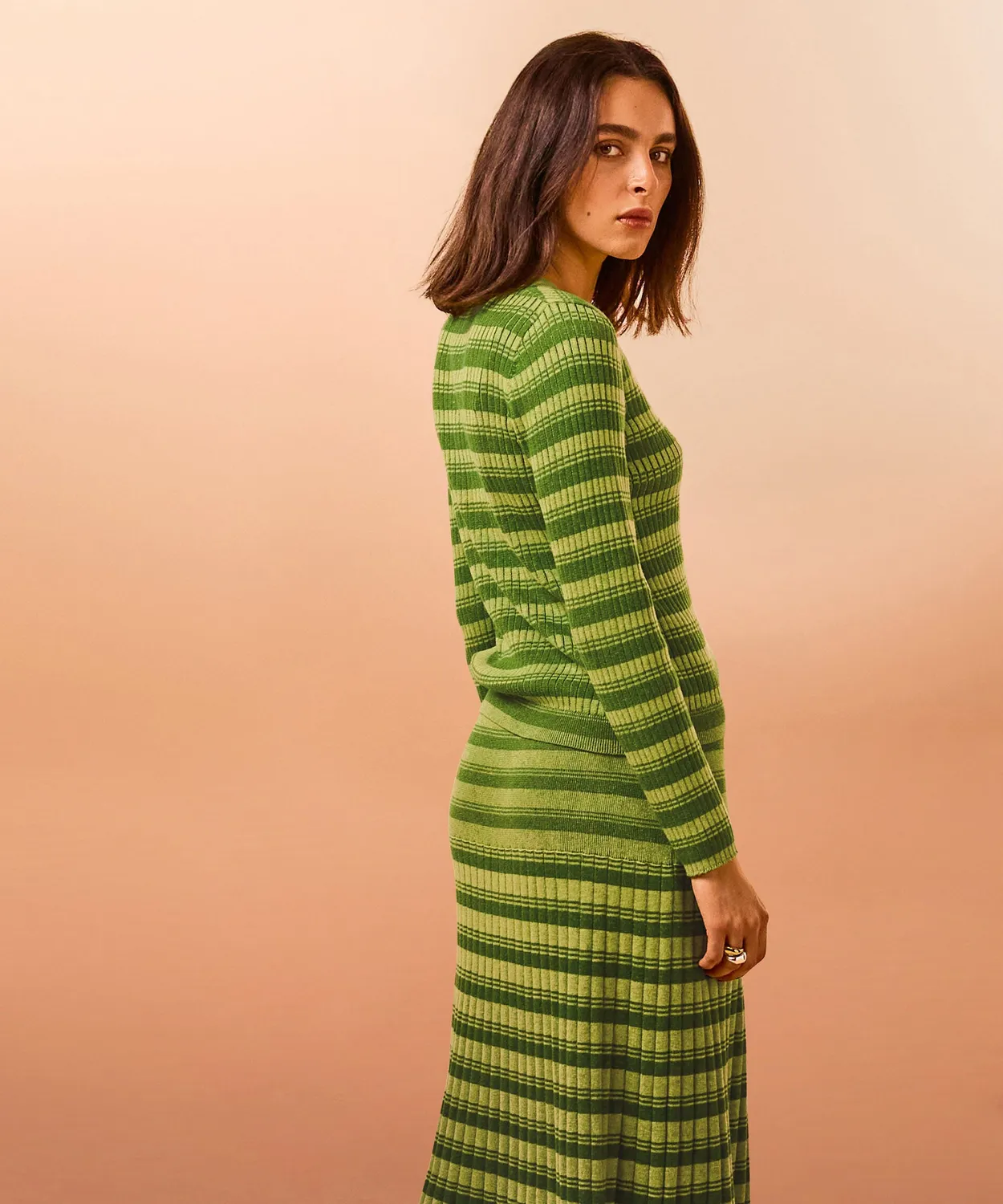 Rodier Maglia Scollo V Verde Pistacchio a Coste