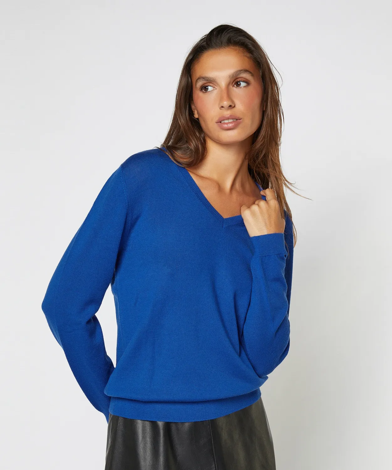 Rodier Maglione scollo V lana merino Blu Azzurro